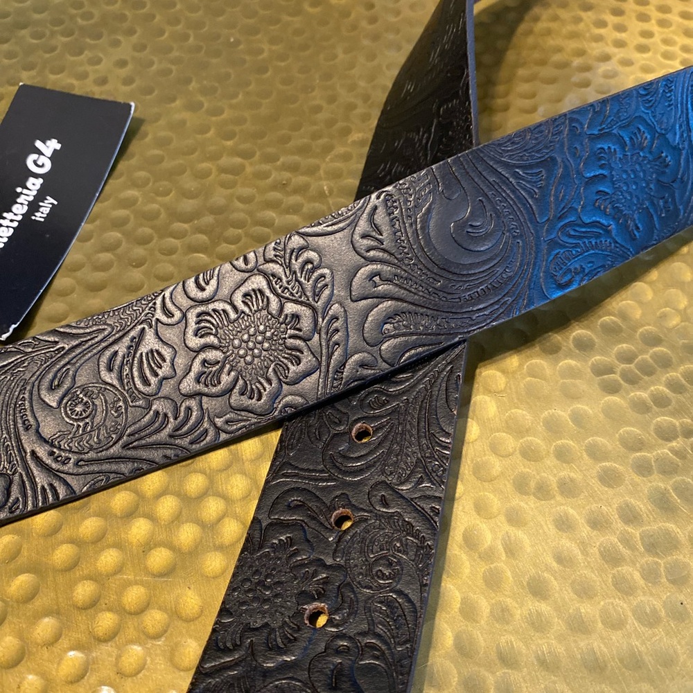 Floral embossed leather belt